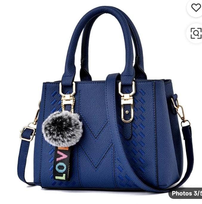 Sac à Main Bleu Marine Pompon Fourrure